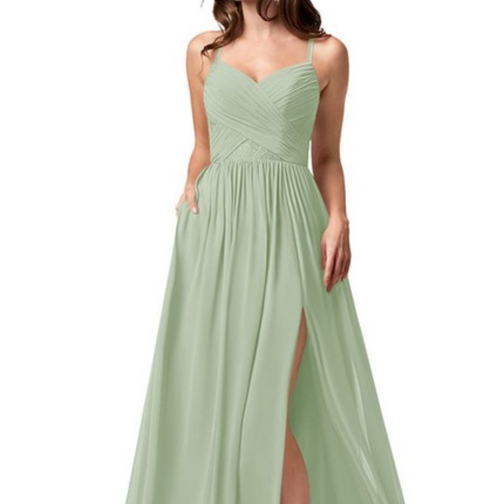 Dusty Sage Azazie Leslie Bridesmaid Dress
